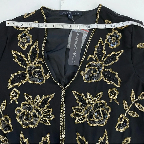 NWT Indigo Moon Floral Beaded Black and Gold Cropped Evening Jacket Size XL Boho - Picture 9 of 13